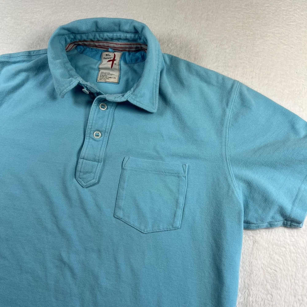 Relwen Polo Shirt Mens XL Blue Solid Pocket 100% Cotton Casual Knit Summer